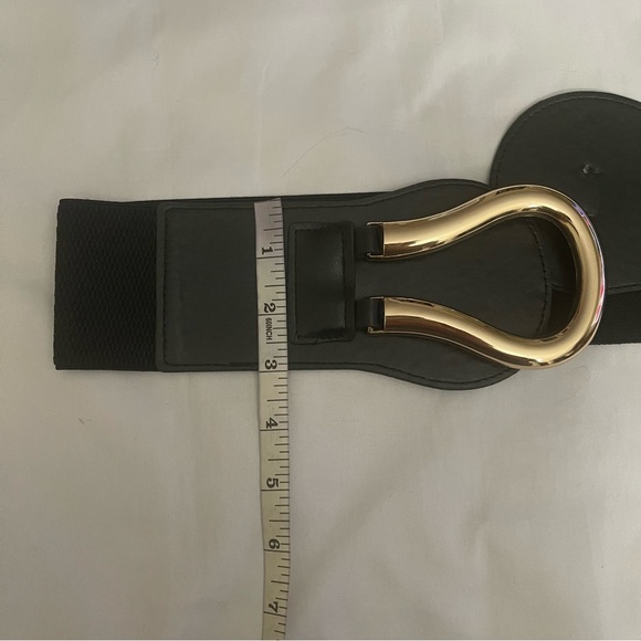 Black elastic waistband belt with gold tone buckle - Picture 7 of 10